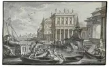 Johann Wolfgang Baumgartner, Hafenansicht mit Palast, 1750, Brush and ink drawing