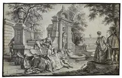 Parkszene mit Nischenbrunnen by Johann Wolfgang Baumgartner, 1750, Brush and ink drawing, sold Oct 2006