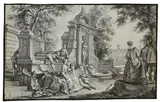 Johann Wolfgang Baumgartner, Parkszene mit Nischenbrunnen, 1750, Brush and ink drawing