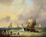 Louis Verboeckhoven, Zugeschrieben - Schiffe am Strand, Oil on canvas
