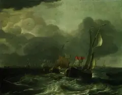 Henrick Jacobsz. Dubbels, Zugeschrieben - Segelboote in frischem Wind vor Amsterdam, 1670, Oil on canvas