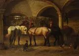 Willem Carel Nakken, Stall mit Pferden in den Ardennen, 1870, Oil on panel
