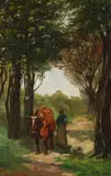 Thomas Herbst, Kuhhirtin auf einem Waldweg, 1896, Oil on canvas