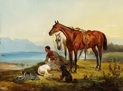 Franz Adam, Rastender Reiter am See, 1844, Oil on paper