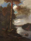 Fredrik Ahlstedt, Flusslandschaft mit Ruderboot, 1872, Oil on canvas