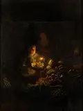 Johannes Rosierse, Obstverkäuferin, Oil on canvas