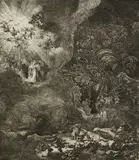 Harmensz. van Rijn Rembrandt, Der Engel erscheint den Hirten, 1634, Etching