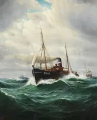 Johannes Holst, Schraubendampfer "S.D. 44. Falkenstein" auf hoher See, 1907, Oil on canvas
