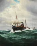 Johannes Holst, Schraubendampfer "S.D. 44. Falkenstein" auf hoher See, 1907, Oil on canvas