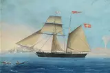 Michele Funno, Zugeschrieben - Blankeneser Schoner "Johannes" vor Neapel mit Vesuv, 1853, Gouache