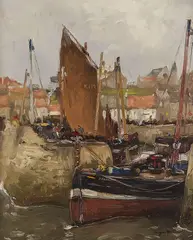 Eugen Dekkert, Schottischer Hafen in St. Monance, 1910, Oil on canvas