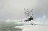 Louis Apol, Segelschiff im Eismeer eingeschlossen, 1880, Gouache