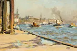 Erich Kips, Hamburger Hafen, Oil on cardboard
