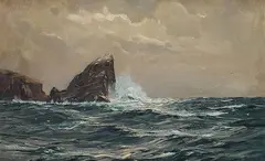 Claus Bergen, Brandung an felsiger Küste, 1940, Oil on canvas