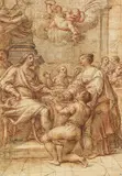 Pietro Berrettini gen. da Cortona, Umkreis - Herodes wird das Haupt Johannes des Täufers überreicht, Pen and ink drawing