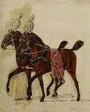 Heinrich von Mayr, Trabende Pferde in herzoglichen Geschirren, Oil on canvas