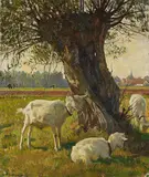 Julius Paul Junghanns, Lagernde und grasende Ziegen unter einer alten Weide