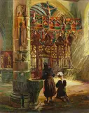 Arthur Midy, Interieur der Kapelle St. Fiacre, 1910, Oil on fibreboard
