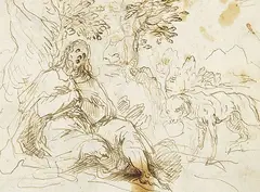 Pietro Testa, Zugeschrieben - Heiliger Rochus mit Hund, 1630, Pen and India ink drawing
