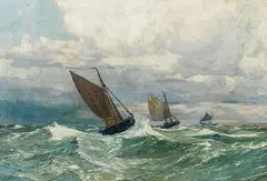 Fischkutter vor Hörnum Odde by Eduard Schloemann, 1920, Oil on canvas, sold Oct 2006