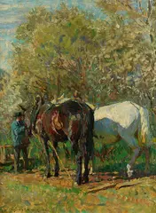Pferde an der Tränke by Julius Paul Junghanns, 1912, Oil on canvas, sold Oct 2006