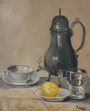 Ernst Volbrecht, Stillleben mit Zitrone, Oil on cardboard