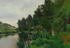 Maurice Pellerier, Flusslandschaft mit junger Frau, 1910, Oil on canvas