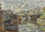 Albert Feser, Kanal bei der Bankstraße, 1957, Oil on fibreboard