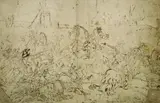 Jacques Courtois gen. Le Bourguignon, Zugeschrieben - Schlachtenszene, Brush and India ink drawing