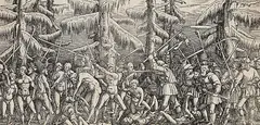 Nikolaus Hogenberg, Schlacht der Bauern gegen die Waldmenschen, 1522, Woodcut