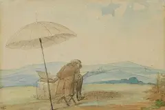 Philipp Sporrer, Maler [Carl Spitzweg?], in der Landschaft skizzierend, Watercolour