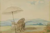 Philipp Sporrer, Maler [Carl Spitzweg?], in der Landschaft skizzierend, Watercolour