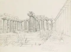 Anton Hallmann, Tempel in Paestum, 1835, Pencil drawing