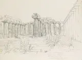 Anton Hallmann, Tempel in Paestum, 1835, Pencil drawing