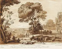 Richard Earlom, 2 Bll.: Landschaft mit dem Tempel des Apollo. Seehafen mit Figuren, 1775, Etching and aquatint