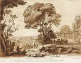 Richard Earlom, 2 Bll.: Landschaft mit dem Tempel des Apollo. Seehafen mit Figuren, 1775, Etching and aquatint