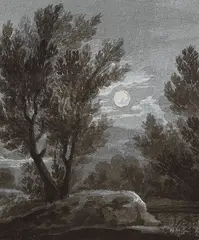 Christoph Nathe, Nachfolge - Waldlandschaft im Mondschein, 1820, Brush and India ink drawing