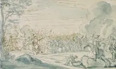 Jan van Huchtenburgh, Umkreis - Reitergefecht, 1700, Pen and India ink drawing
