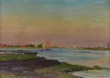 Adolf Heinrich Wriggers, Elbkähne, 1930, Oil on panel