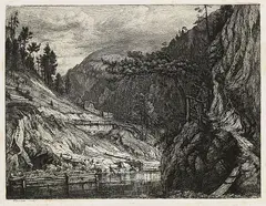 Louis Gurlitt, Landschaft mit Gebirge und Fluss, 1856, Etching