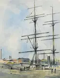 Will Haunschild, Schulschiff Deutschland im Hafen von Bremerhaven (?), Watercolour