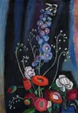 Gabriele Münter, Sommerblumen auf Schwarz (Rittersporn und Mohn)