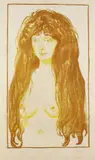 Edvard Munch, Weib mit rotem Haar und grünen Augen. Die Sünde, 1902, Lithograph in colours