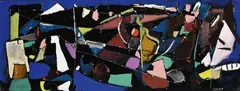 André Lanskoy, Composition fond bleu royal, 1960, Gouache