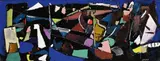 André Lanskoy, Composition fond bleu royal, 1960, Gouache