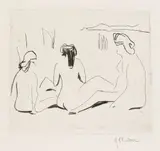 Ernst Ludwig Kirchner, Drei Badende an den Moritzburger Seen, 1909, Drypoint