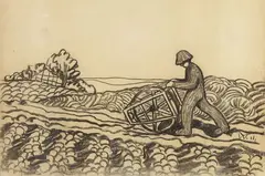 Pflügender Bauer by Wilhelm Morgner, 1911, Charcoal drawing, sold Jun 2006