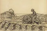 Wilhelm Morgner, Pflügender Bauer, 1911, Charcoal drawing