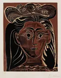 Portrait de Jacqueline au chapeau de paille fleuri by Pablo Picasso, 1962, Linocut in colours, sold Mar 2006