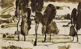 Gabriele Münter, Landschaft bei Murnau, 1908, Brush and India ink drawing
